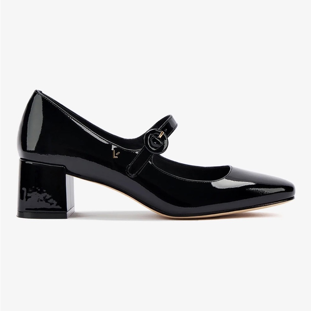 Larroude Blair Black Patent Leather Mary Jane Block Heels size 10